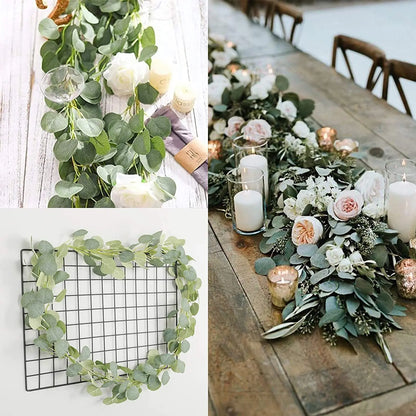 Artificial Eucalyptus Garland 2m Green Leaf Vines for Wedding, Home Party, Arch, Garden, and Outdoor Hanging Decoration, Greenery Rattan Plant Decor