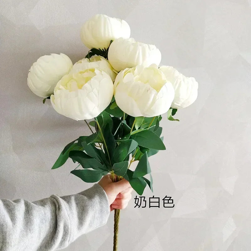 artificial peony flower bouquets, silk & raw silk, ideal for weddings, living room, dining table decor, multi-coloured, 10 heads, home & party decoration