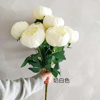 Artificial Peony Flower Bouquets, Silk & Raw Silk, Ideal for Weddings, Living Room, Dining Table Decor, Multi-Coloured, 10 Heads, Home & Party Decoration