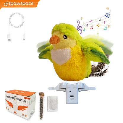 Interactive Cat Toy with Rechargeable Battery, Feather and Chirping Features, Touch Activated, Durable Play, Engaging for Kittens and Adults, Pet Entertainment Accessory
