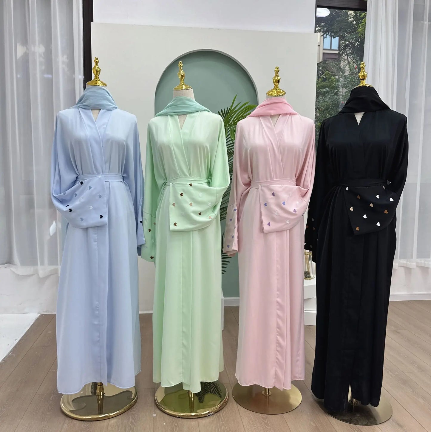 love heart embroidery soft open front abaya luxury kaftan women robe for stylish layering, comfortable fit, versatile cardigan - perfect for casual and formal occasions