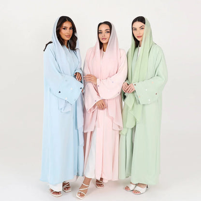 Love Heart Embroidery Soft Open Front Abaya Luxury Kaftan Women Robe for Stylish Layering, Comfortable Fit, Versatile Cardigan - Perfect for Casual and Formal Occasions