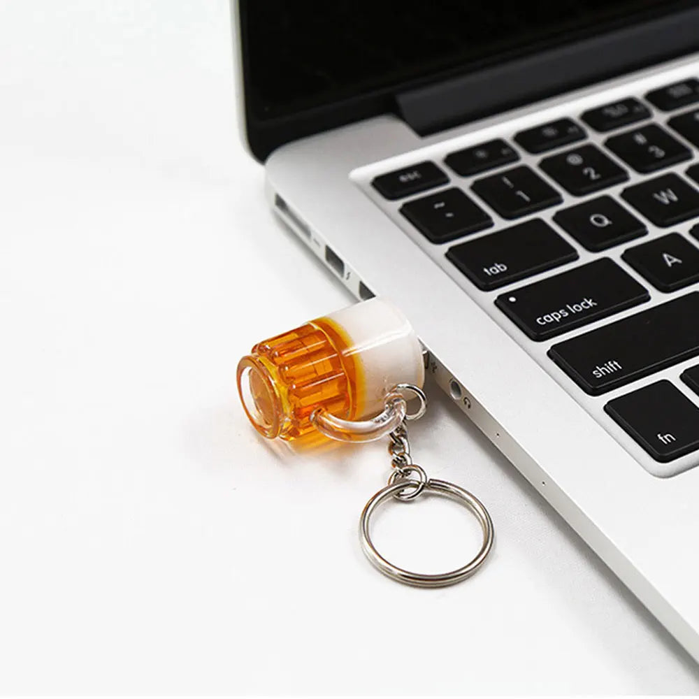 whimsical beer mug usb flash drive 128gb | creative memory stick gift | portable usb 2.0 storage for photos & files | fun keychain accessory