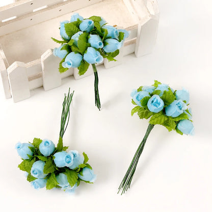 Artificial Mini Rose Flower Bundle, Silk Bouquet for Home Decor, Wedding Decoration, Crafting and Gift Accessories, 12 Pieces, Elegant Floral Display for Indoor Use