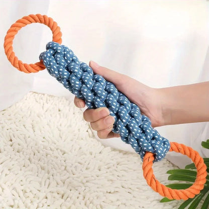 Braided Rope Dog Chew Toy, Blue & Orange, Dual-Handle for Tug-of-War, Teeth Cleaning, Durable Polyester Blend, Interactive Play, Suitable for All Dog Breeds and Sizes