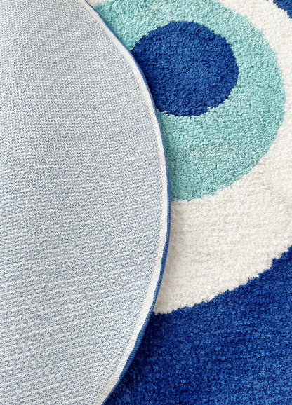 Blue Evil Eyes Circular Tufted Rug Tufting Bedroom Mat Geometric Living Room Carpet Floor Tidy Foot Pad Bedside Doormat Soft Non-Slip Area Rug for Home Decor