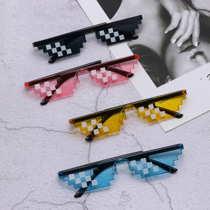 NEW Mosaic Sunglasses Trick Toy Thug Life Glasses Cool Jokes Pixel Black Rimless Shades for Adults and Kids Retro Gamer Style Fun Eyewear
