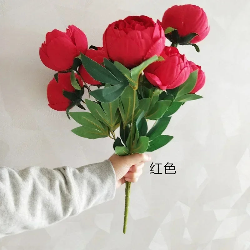 artificial peony flower bouquets, silk & raw silk, ideal for weddings, living room, dining table decor, multi-coloured, 10 heads, home & party decoration