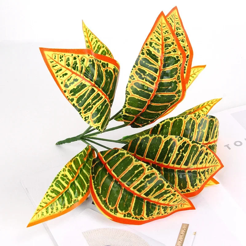 artificial tortoiseshell leaf dieffenbachia, silk fake plant for living room decor, small fairy taro design, indoor & outdoor decoration, plastic & silk material