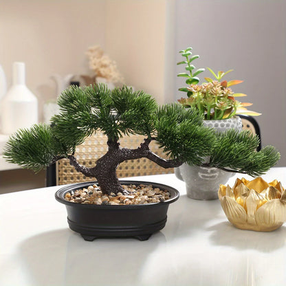 Artificial Bonsai Tree Decor with Black Planter - Zen Garden Accent for Home, Office, Party - Durable Plastic Material for Indoor and Outdoor Display