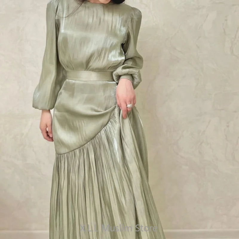 eid ramadan muslim women's elegant pleated a-line dress abaya kaftan robe for celebrations, perfect for spring summer events, comfortable and stylish design