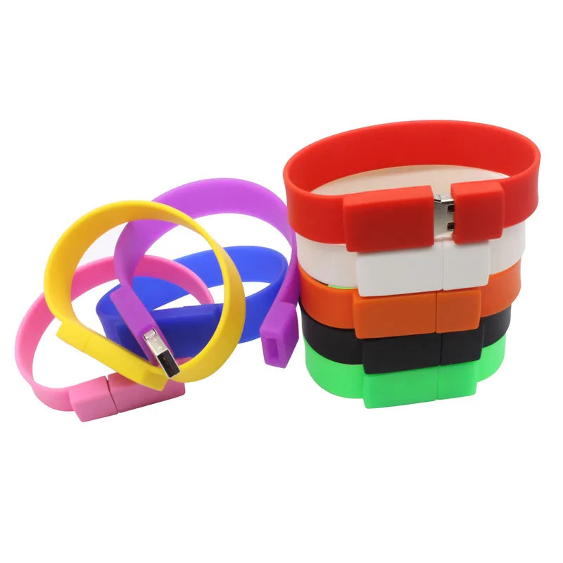 usb flash drive bracelet 64gb wristband memory stick, creative waterproof silicone pen drive for data storage and transfer, black