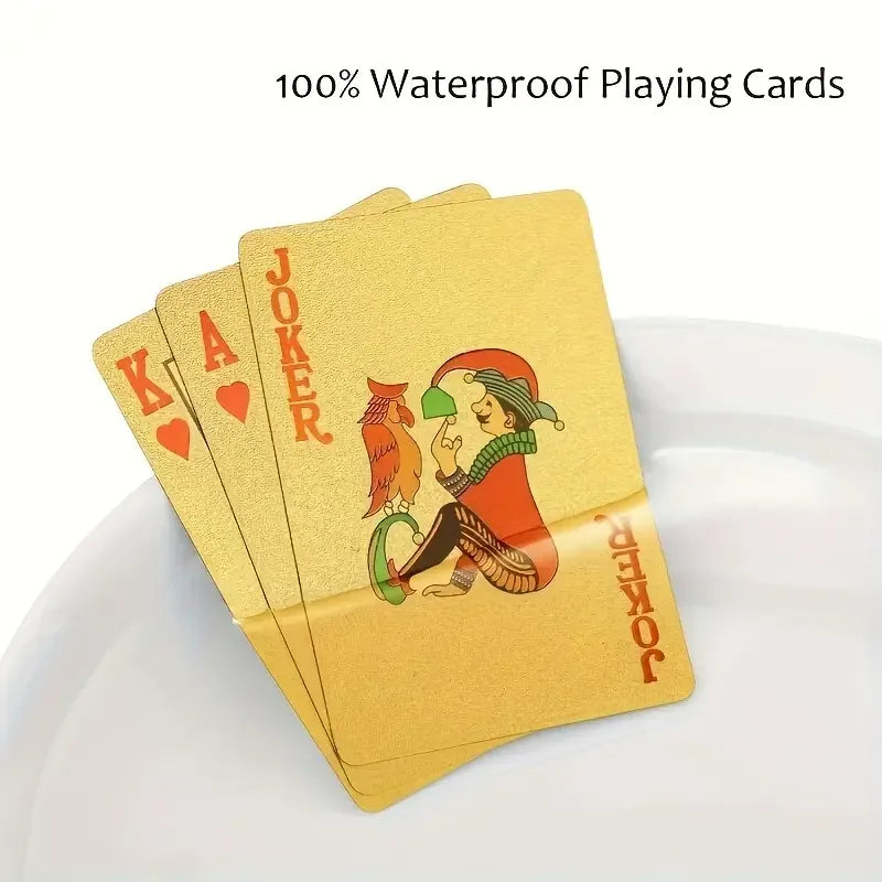 gold plated foil poker cards deck waterproof plastic playing card game props for luxurious game nights, perfect for all ages, durable and easy to clean