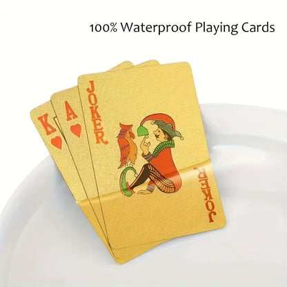 Gold Plated Foil Poker Cards Deck Waterproof Plastic Playing Card Game Props for Luxurious Game Nights, Perfect for All Ages, Durable and Easy to Clean