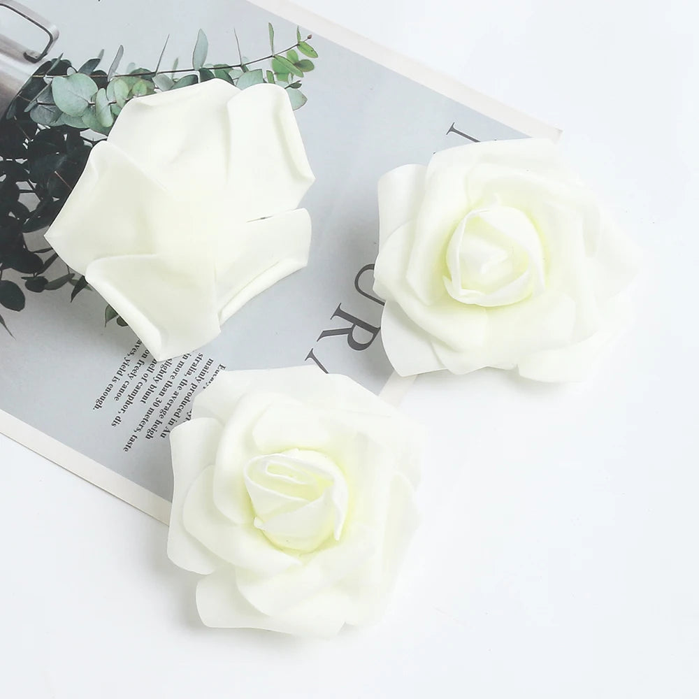 artificial rose flower heads 7cm | wedding party home decor | garden diy crafts | 10/20/50 pack | anniversary birthday housewarming event decoration