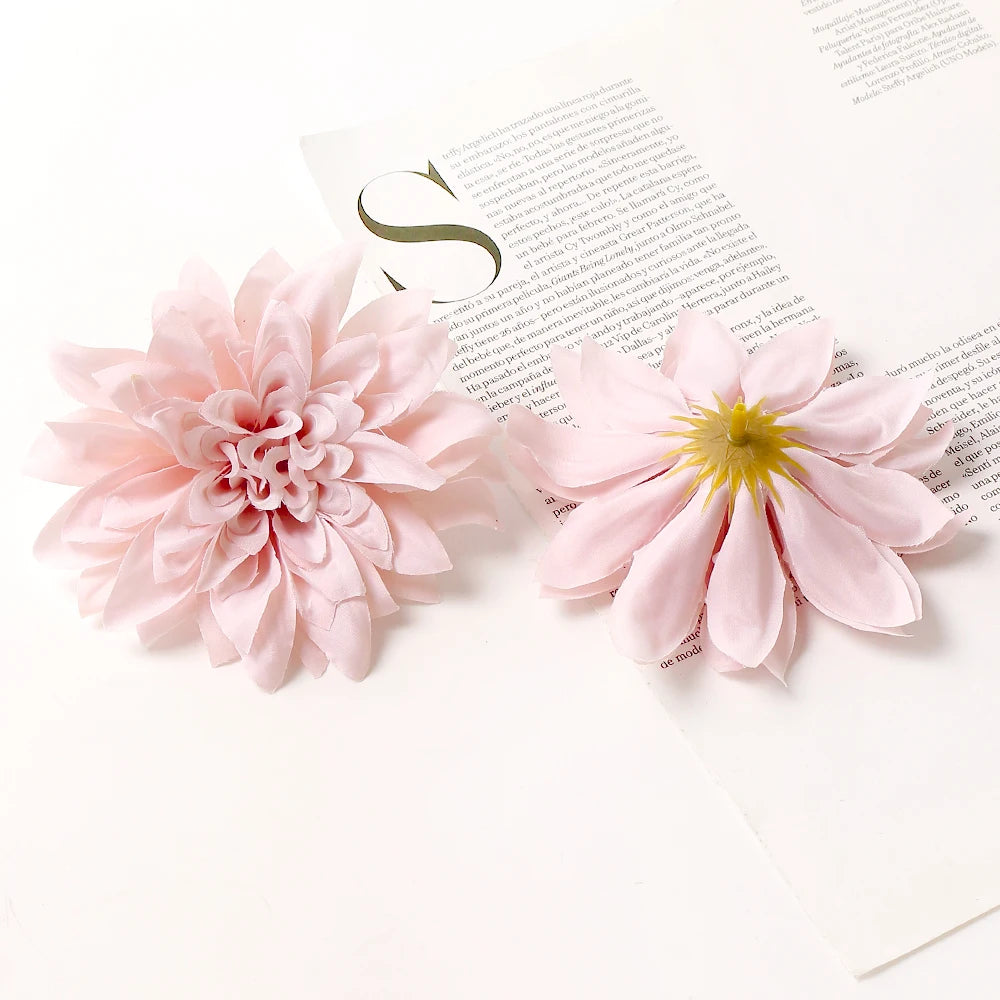 artificial silk dahlia flower heads 5-pack - home, wedding, party decoration, indoor faux floral accessories for anniversaries, birthdays, bridal showers