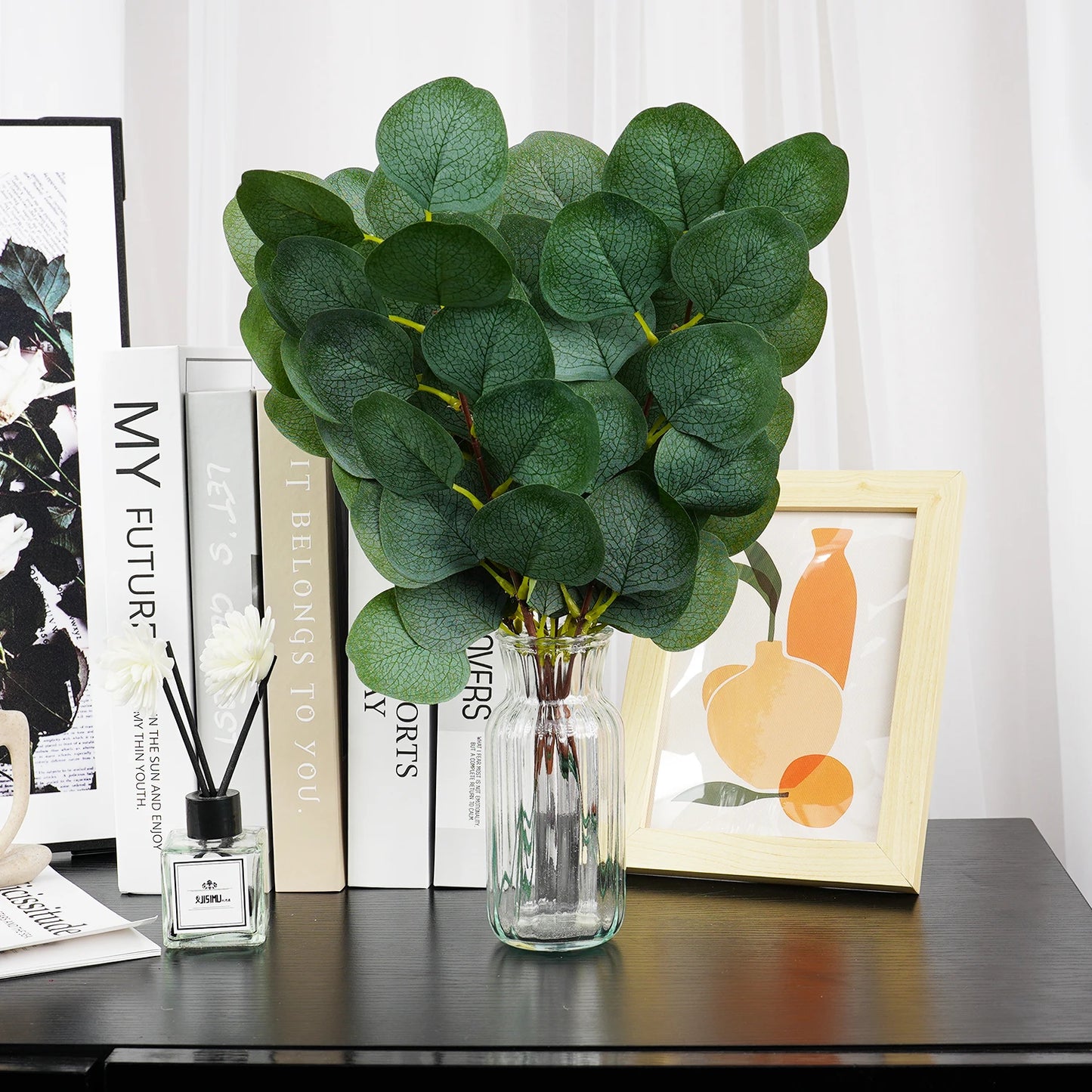 artificial eucalyptus leaves, 1/5pcs, green plastic decor branches, ideal for weddings, home decor, diy crafts, christmas wreaths, outdoor or exhibition use