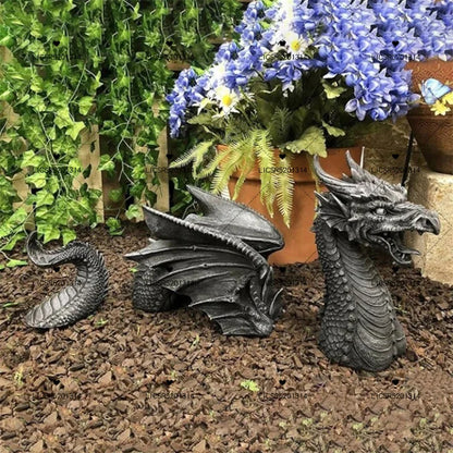 B0983D93Y8 Dragon Sculptures Resin Giant Lawn Sculpture Gothic Fantasy Dragon Figures Art Garden Patio Lawn Statues Furnishings Decoration