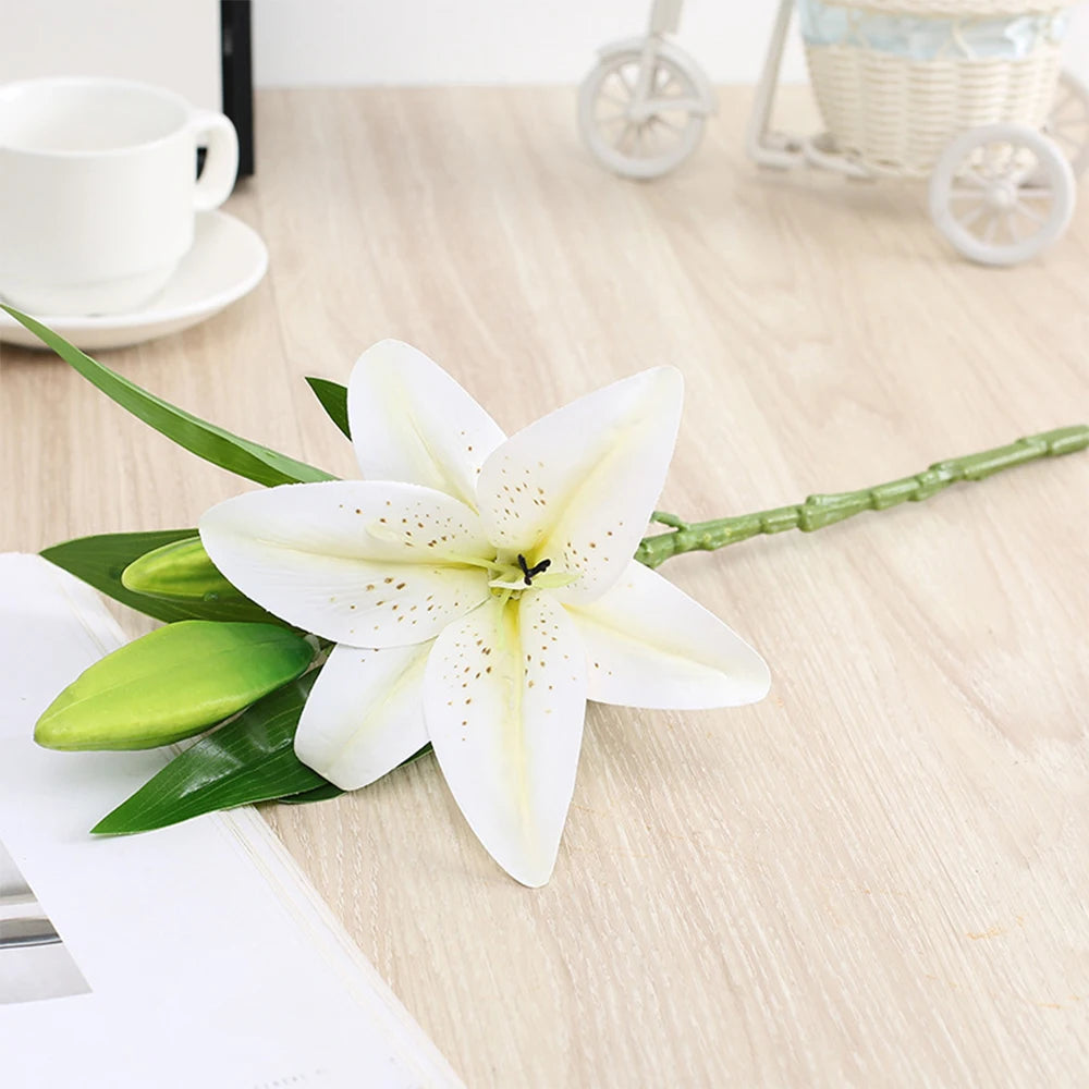 3d printed white lily artificial flowers branch for indoor decor, weddings, anniversaries, or birthdays - realistic fake floral arrangement for home and garden