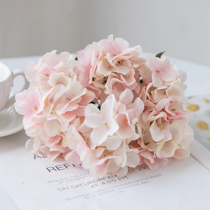 silk hydrangea artificial flower bouquet for home decor, weddings, parties, baby showers, and more - elegant faux floral arrangement for indoor and outdoor use