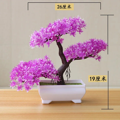 Artificial Bonsai Tree Decorative Plant, Plastic Fake Flowers with Pot, Desktop Ornament for Home, Office, Hotel, Garden, Anniversary, and Exhibition Use