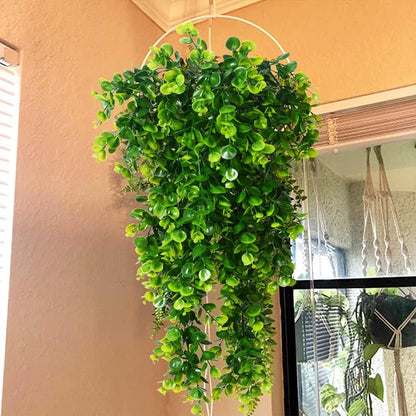 Artificial Hanging Eucalyptus Vines, UV Resistant Faux Greenery for Outdoor Wedding Decor, Plastic Leaf Garland for Bridal Showers and Exhibitions