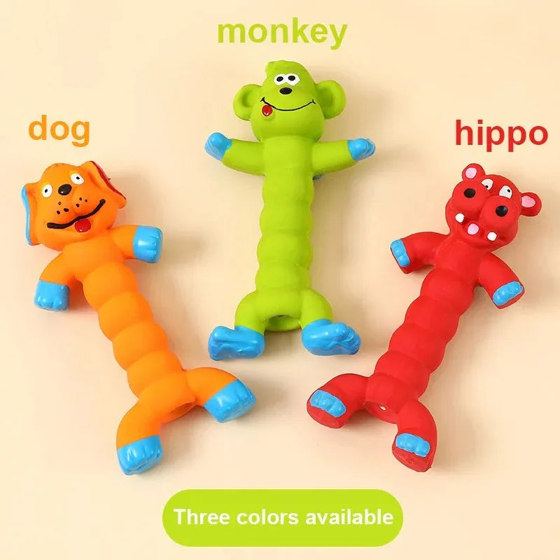 latex dog toy monkey hippo set, squeaky chew, teeth cleaning, bite resistant, interactive play, engaging sound for small to large dogs, pet oral health benefits