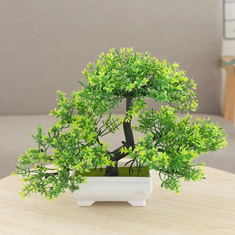 artificial bonsai tree decor, small plastic potted plant for home and office, fake plant desktop ornament, ideal for bridal showers, gardens, and outdoor exhibits