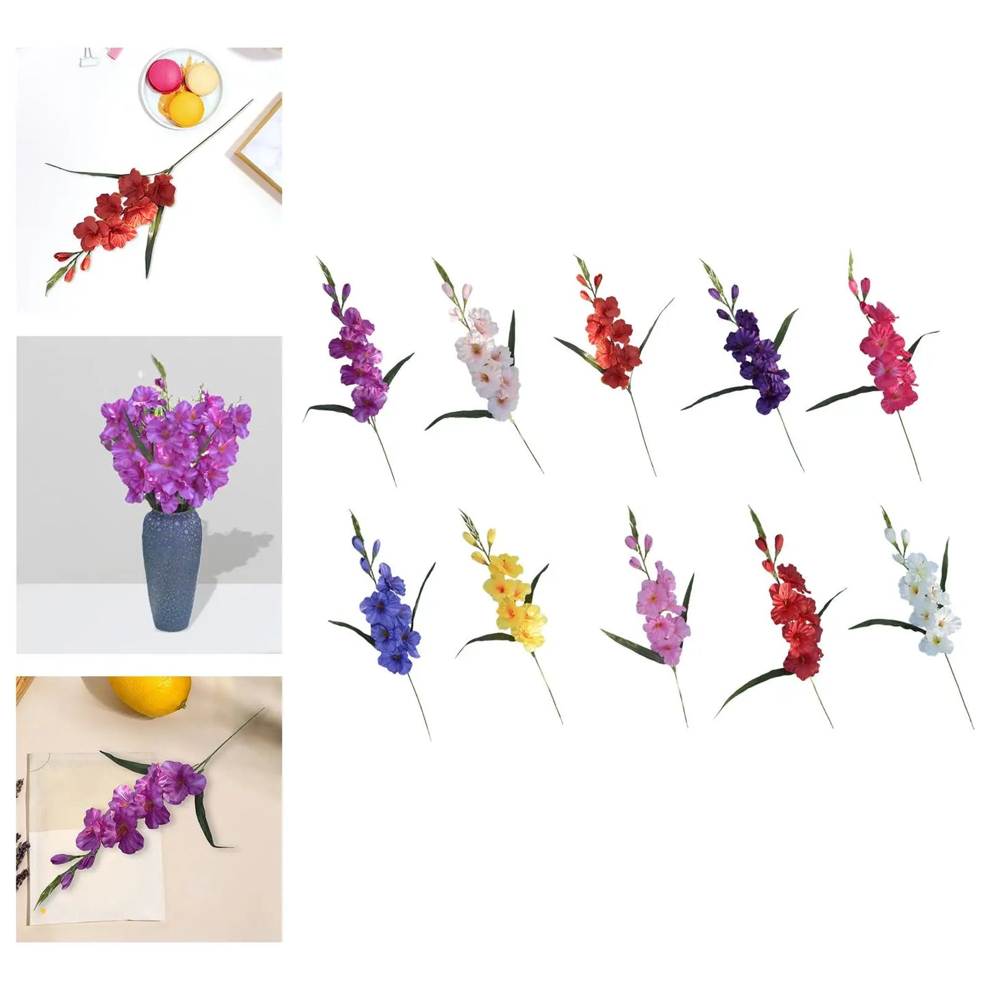 artificial gladiolus silk flower branches for wedding, party, office, valentine's, home decor, table centerpieces, anniversary, outdoor, vase filler, gift idea