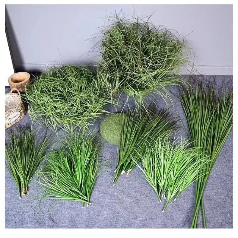 artificial green grass bush set - pvc material, 10 piece decorative faux reeds for home, outdoor, and exhibition use, perfect for floor display and simulated grasslands