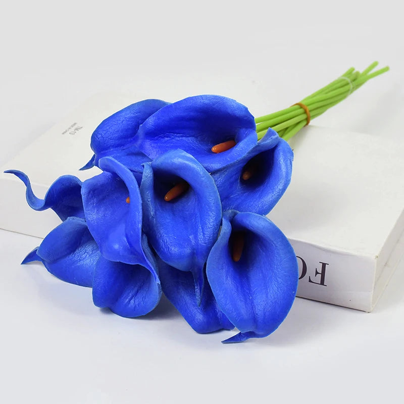 artificial calla lily flower bouquet - real touch, white, 5/10pcs, pu material, bridal wedding decor, home party display, indoor anniversary baby shower essentials