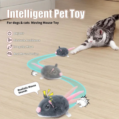 Interactive Electronic Plush Mouse Toy for Cats, Fast-Moving, Durable Cloth & ABS, Lightweight 63g, Stimulates Exercise, Ideal Indoor Activity, Brown/Grey/Coffee