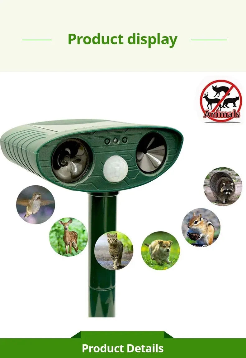 b0dwspfzt4 1pc ultrasound  repellant cat dog repellant solar powered rechargeable garden waterproof creature deterrent for farm yard