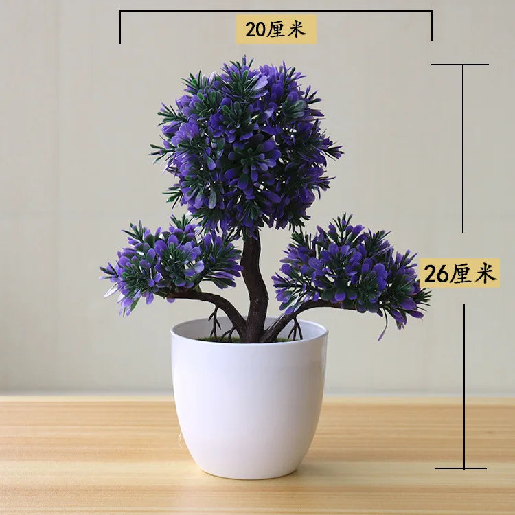 artificial bonsai tree decorative plant, plastic fake flowers with pot, desktop ornament for home, office, hotel, garden, anniversary, and exhibition use