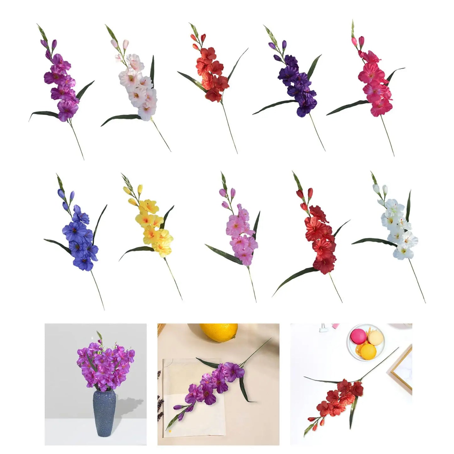 artificial gladiolus silk flower branches for wedding, party, office, valentine's, home decor, table centerpieces, anniversary, outdoor, vase filler, gift idea