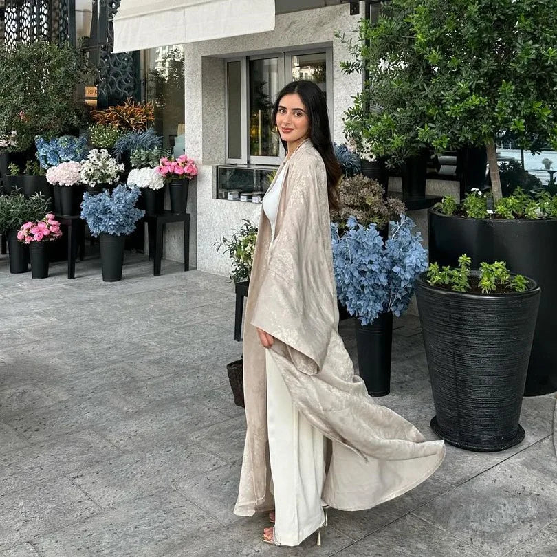 shiny satin batwing abaya caftan open abayas luxury kaftan robe for women - elegant lightweight kaftan with batwing sleeves for casual and formal occasions