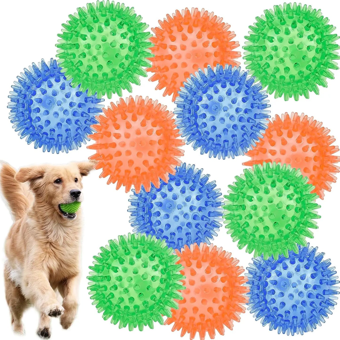 dog chew toys spiky balls, squeaky dog toys, durable plastic for aggressive chewers, interactive play for dental health, ideal for fetch, tug-of-war, all dog sizes