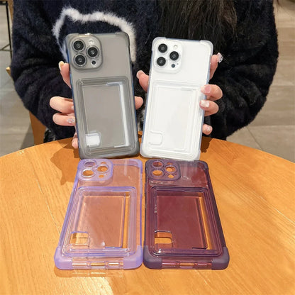 Transparent Card Holder Case for iPhone 14/15/16 Plus, Pro, Max - Shockproof Wallet Cover with Soft TPU Protection