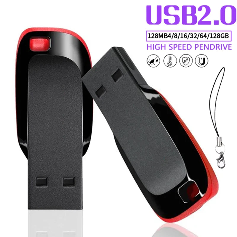 waterproof usb 2.0 flash drive memory stick - 8gb to 128gb storage for laptops, pcs, cars, tvs - black with red edges - ideal for weddings, business, photography studio gifts