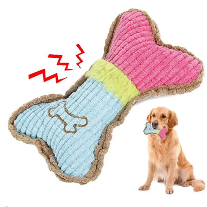 squeaky plush bone chew toy for puppies & small dogs – soft fleece, lightweight, safe for teething, indoor outdoor fun, interactive & gift-ready entertainment