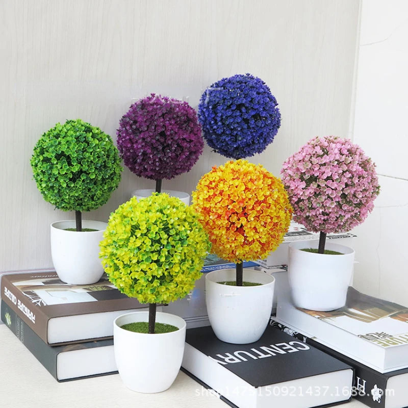artificial bonsai tree decorative plant, plastic fake flowers with pot, desktop ornament for home, office, hotel, garden, anniversary, and exhibition use