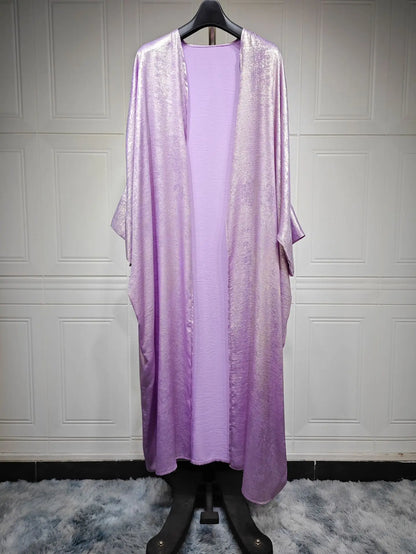 Shiny Satin Batwing Abaya Caftan Open Abayas Luxury Kaftan Robe for Women - Elegant Lightweight Kaftan with Batwing Sleeves for Casual and Formal Occasions