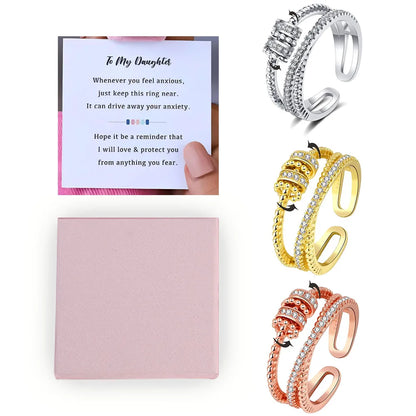 B0BFDR9CMS To My Daughter-Fidget Ring Anxiety Meditation Ring for Women Girls Ring with Beads Spinner Adjustable Swivel Ring With Gift Box