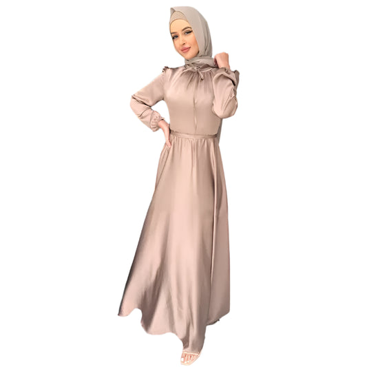 Muslim Women Abaya Woman Dubai Luxury Turkey Dresses for Women Arabic Evening Dresses Long Robe Satin Musulmane Fashionable Attire for All Seasons