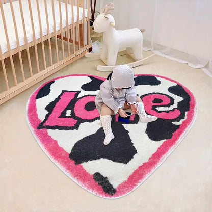 VIKAMA Heart Letter Creative Imitation Cashmere Bedroom Blanket Carpet for Home Decoration, Anti-Slip Bathroom Rug, Soft Children's Room Floor Mat