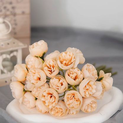 Silk Roses & Peonies Bouquet, 27 Heads, Pink, White, Purple, Artificial Flowers for Home Decor, Wedding, Parties, Indoor Use, Table Vase Arrangement