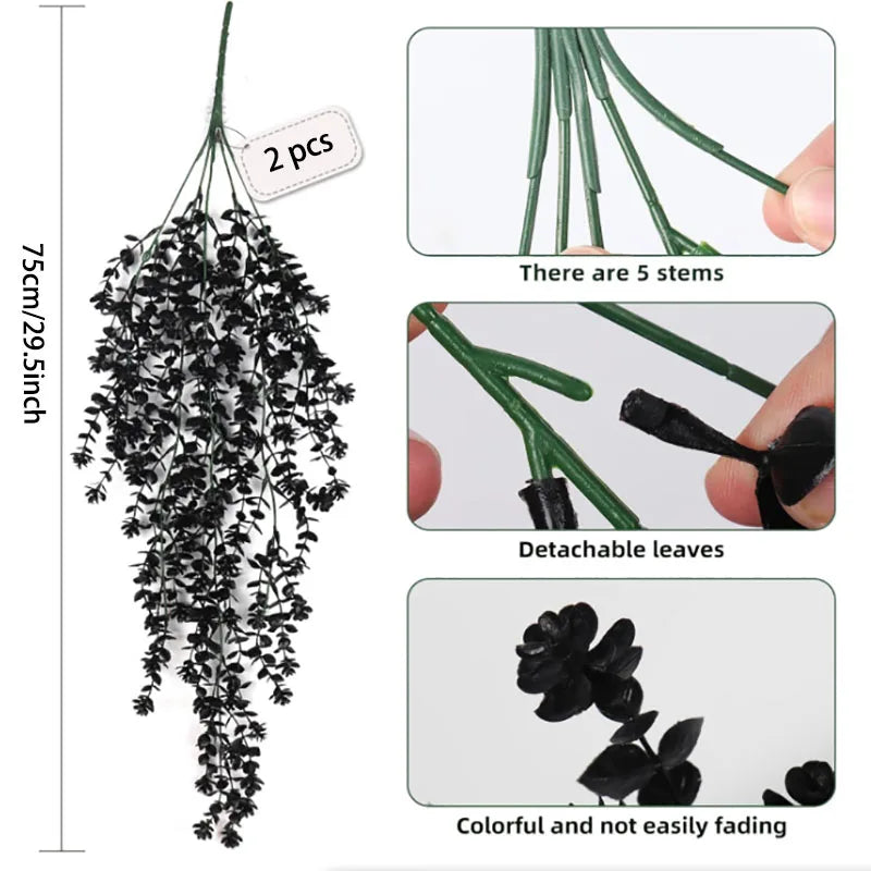 artificial black vines, uv-resistant hanging decoration, set of 2 - perfect for outdoor, indoor, home, garden, halloween, bridal showers, and exhibitions