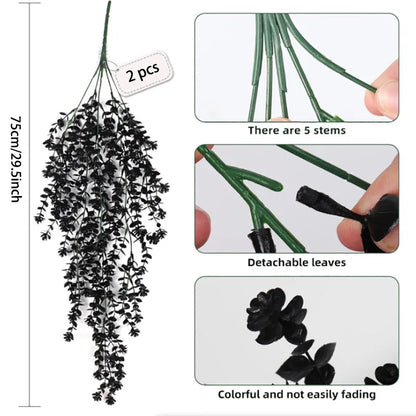Artificial Black Vines, UV-Resistant Hanging Decoration, Set of 2 - Perfect for Outdoor, Indoor, Home, Garden, Halloween, Bridal Showers, and Exhibitions