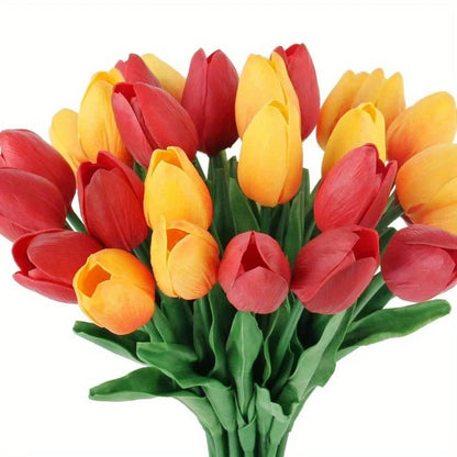 Vibrant Real Touch Artificial Tulip Bouquet, Silk Flower Branches for Home Decor, Wedding, Anniversary, Birthday, Housewarming, Indoor Display