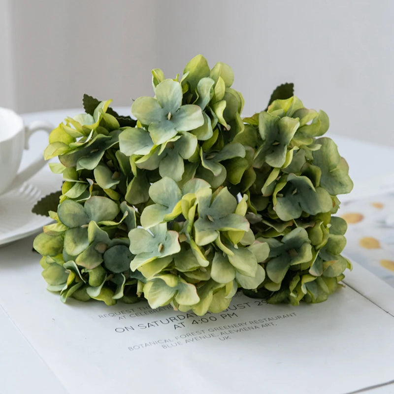 silk hydrangea artificial flower bouquet for home decor, weddings, parties, baby showers, and more - elegant faux floral arrangement for indoor and outdoor use